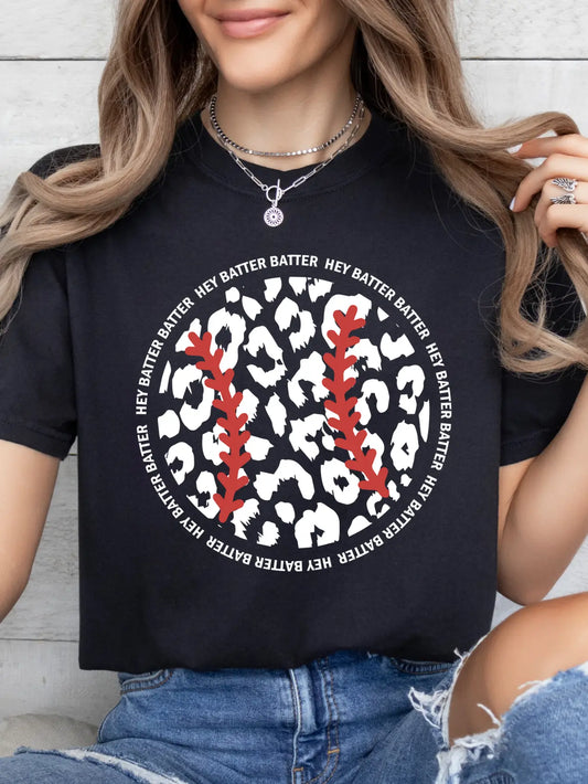 Hey Batter Batter Baseball tee on black