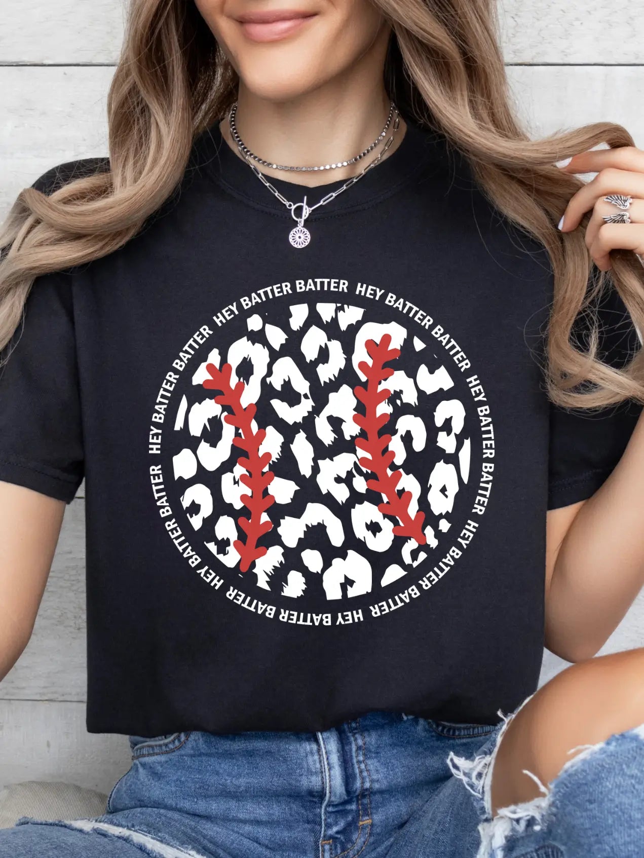 Hey Batter Batter Baseball tee on black